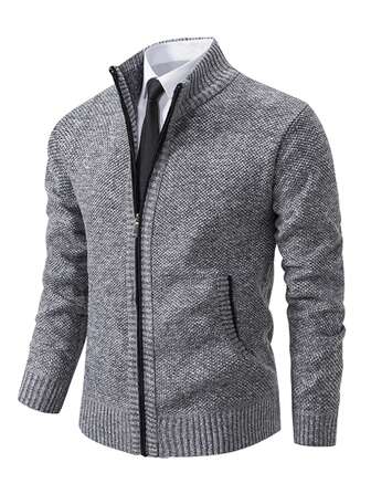 Men Zip Front Long Sleeve Knitted Thicken Sweatshirt Jacket, For Fall