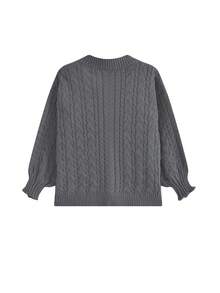 Fashionable V-Neck Oversized Chunky Knit Sweater For Women, Soft Cozy Warm Relaxed Fit Pullover Knitwear, Autumn Winter 2022 New Korean Style,Long Sleeve Tops - Grey - View 2