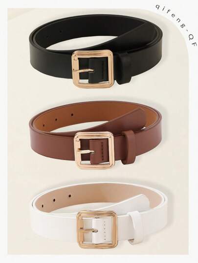 3条装方形扣时尚优雅女士腰带，适合搭配连衣裙、T恤、休闲裤，夏季、秋季、万圣节等场合。