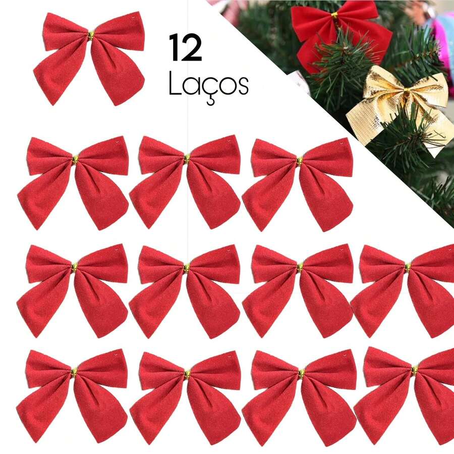 Kit 12 Christmas Bows 5cm - Christmas Bow 12 Pcs - 紅色 - 查看 1