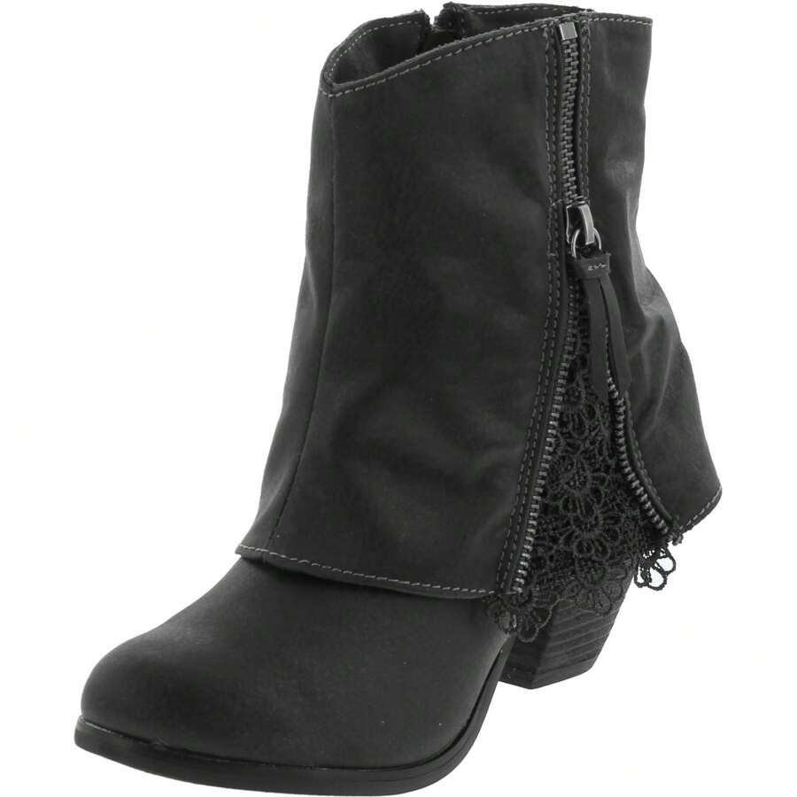 Women's Lace Detail Faux Zipper Pull On Layed Ankle Bootie - 灰色的 - 查看 1