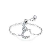 1pc Elegant 925 Sterling Silver Arabic Alphabet Chain Adjustable Ring For Women Wedding Birthday Mother Days Day Gift