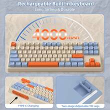 Gamingtoetsenbord met dubbele modus BT5.0 / 2,4 Ghz TKL mechanisch aanvoelend toetsenbord, oplaadbaar anti-ghosting PBT 75% draadloos Bluetooth-toetsenbord met achtergrondverlichting voor stil kantoor / gamen