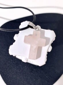 1 pieza Collar de cordón con colgante de cruz de piedra natural, simple y de moda, adecuado para uso diario
