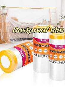 1 卷厚塑料防尘罩，用于装修期间保护家具，双面胶防尘、防水、防油保护膜，多用途 - 透明色 - 查看 1