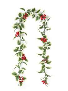 1 件人造植物藤蔓，带红色浆果和花环，用于圣诞节装饰，适合室内/室外壁炉、冬季节日家居装饰