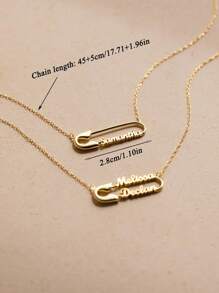 Customized Name Paperclip Pendant Necklace, Personalized Silver/Gold Chain Necklace, Customizable 1-2 Name Engraved Pendant Necklace, Fashionable Stainless Steel Jewelry, Couple Gift, Birthday/Anniversary Gift - Gold - View 5