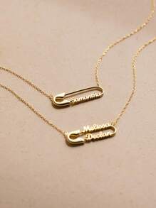 Customized Name Paperclip Pendant Necklace, Personalized Silver/Gold Chain Necklace, Customizable 1-2 Name Engraved Pendant Necklace, Fashionable Stainless Steel Jewelry, Couple Gift, Birthday/Anniversary Gift - Gold - View 4