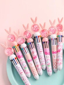 4pcs/Set Random 10 Colors Cartoon Rabbit Style Ballpoint Pen With Sequin Decoration, Multicolor Stationery Set
