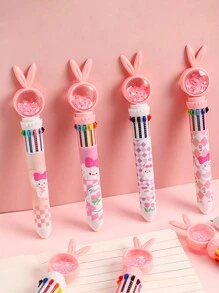 4pcs/Set Random 10 Colors Cartoon Rabbit Style Ballpoint Pen With Sequin Decoration, Multicolor Stationery Set