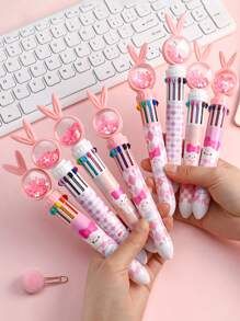 4pcs/Set Random 10 Colors Cartoon Rabbit Style Ballpoint Pen With Sequin Decoration, Multicolor Stationery Set