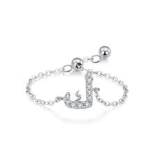 1pc Elegant 925 Sterling Silver Arabic Alphabet Chain Adjustable Ring For Women Wedding Birthday Mother Days Day Gift