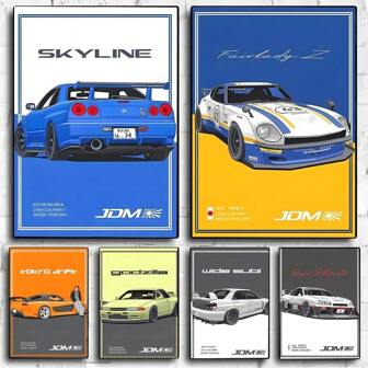 1pc Speed And Passion Sports Car GTR Racing Poster Kraft Paper Club Bar Paper Retro Poster Wall Art Painting Bedroom Hanging Painting Optional Frame