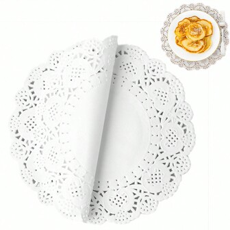 100pcs Round Paper Lace Doilies Paper Placemats Pad Doily - Decorative & Disposable For Dessert Fried Food Plate, Wedding Tableware Decoration, Cake Packaging Air Fryer Kitchen Air Fryer Liners Air Fryer Paper Airfryer Air Frier