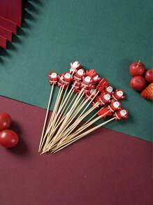 50pcs/100pcs Christmas Fruit Picks, One-Time Use Bamboo Skewers With Snowflake, Christmas Tree, Reindeer, Santa Claus And Snowman Decor