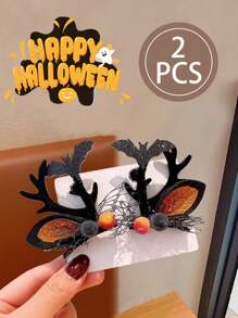 2 peças de grampos de cabelo de Halloween série chifre de veado - fantasma/pinha/abóbora, 4 estilos disponíveis para Halloween e festa