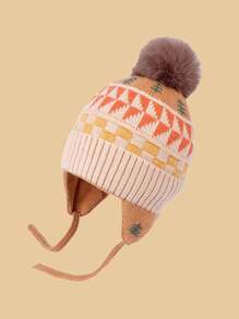 1pc Kids Knitted Beanie Hat With Fashion Pom Pom, Unisex, Windproof & Warm For Autumn/Winter - Knitted Hat-wool Ball - View 9