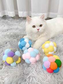 6 件装猫玩具趣味猫弹力球玩具小猫毛绒铃铛球老鼠玩具星球球猫咬玩具互动宠物（颜色随机） - 彩色 - 查看 13