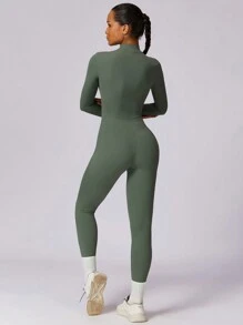 MASKERT 女士长袖紧身连体裤，高弹力，运动瑜伽裤，修身，舒适亲肤塑身衣 - 0.霧綠 - 查看 3