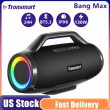 Tronsmart Bang Max Altavoz Bluetooth portátil, potente altavoz de 130 W con graves profundos, sincronización de fiesta, IPX6 resistente al agua, tiempo de reproducción 24 horas, ecualizador personalizado y espectáculo de luces, altavoz portátil con asa para exteriores - Negro - Ver 1