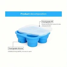 Silicone Frozen Tray With Lid, Food Frozen Tray With Lid Stackable And Reusable Silicone Baby Food Frozen Storage Tray Suitable For Homemade Baby Food, Vegetables, And Fruit Puree - Blue - View 7