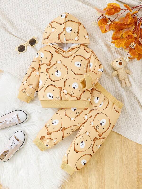 2pcs/Set Infant Baby Boy Cute Bear Hooded Sweatsuit