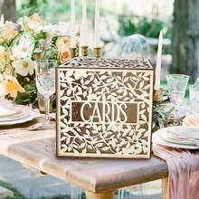 1set White Wedding Card Box For Reception, Hollow Wooden Gift Card Box With Slot, DIY Wedding Memory Money Card Box For Party Anniversary Shower Birthday Wedding Decorations