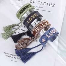 欧美风格编织带字母刺绣流苏情侣手链 - 編織手鍊 - 查看 7