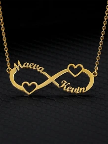 Customized Unisex Infinity Symbol Necklace With Couple's Names, Stainless Steel Material, Personalized Heart-Shaped Necklace With Silver/Gold Chain, Couple's Customized Jewelry, Fashionable Autumn Accessory, Jewelry & Watches, Customized Text Necklace, Charming New Year Gift - Gold - View 11
