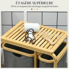 HOMCOM Panier à linge panier de rangement corbeille à linge bac linge en bambou 3 paniers amovibles et coulissants en non-tissé - 49l x 33P x 70H cm gris - Beige - Voir 7