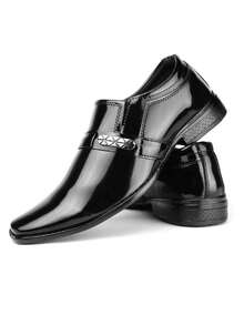 Men's Casual Dress Shoes Modern With Tie Shiny Patent Leather Comfortable Square Toe Soft New Arrival - màu đen - Xem 2
