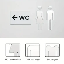 2 件装 WC 墙贴 厕所标志 洗手间盥洗室标牌 牌匾 镜面 男女门标志 招牌海报 墙门装饰配件 - 銀色 - 查看 1