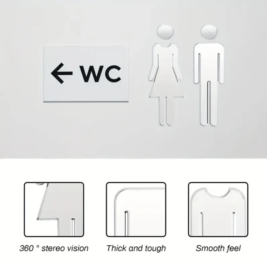 2 件装 WC 墙贴 厕所标志 洗手间盥洗室标牌 牌匾 镜面 男女门标志 招牌海报 墙门装饰配件 - 銀色 - 查看 1