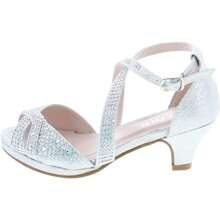 Girl's Rhinestone Criss Cross Ankle Strap Chunk Heel Sandals - Bạc - Xem 3
