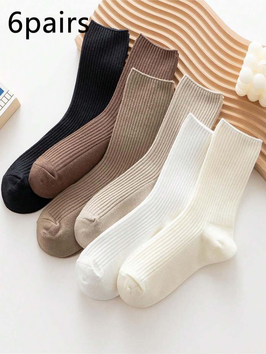 6 Pairs/Set Kawaii Puppy Pattern Mid-Calf Socks - Heart Print Cute Dog Soft Knit Socks For Women Daily Casual Autumn Winter Socks - Multicolor - View 1