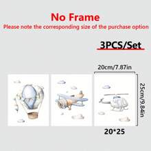3 件装飞行器卡通帆布画，直升机飞机热气球儿童房墙壁艺术印刷海报，斯堪的纳维亚房间装饰图片，墙壁装饰，家庭房间装饰墙壁艺术，无框 - 彩色 - 查看 12