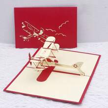 1pc 3D Airplane Model Greeting Card Creative Hand Hollowed Out Paper Paper Cuttings Party Gift Holiday Supplies Birthday Wishes Card,Back To School,School Supplies - Multicolor - View 8