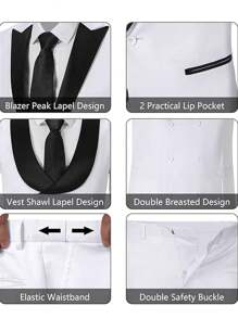 Men's Slim Fit 3 Piece Suit One Button Blazer Jacket Vest Pants Set Square Pocket Suitable For Party Commuting Daily Wear Concert Graduation Season Size XS-3XL Spring New Products Winter Suit Sets For Wedding Dress Concert  Graduation Season - 白色 - 查看 4