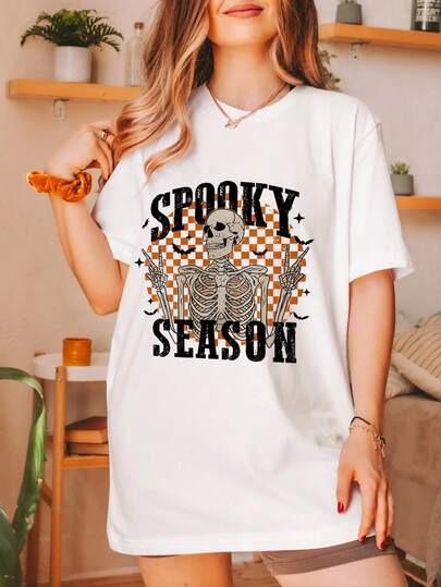 2024 Women's Oversized T-Shirt With Letter & Skull Print