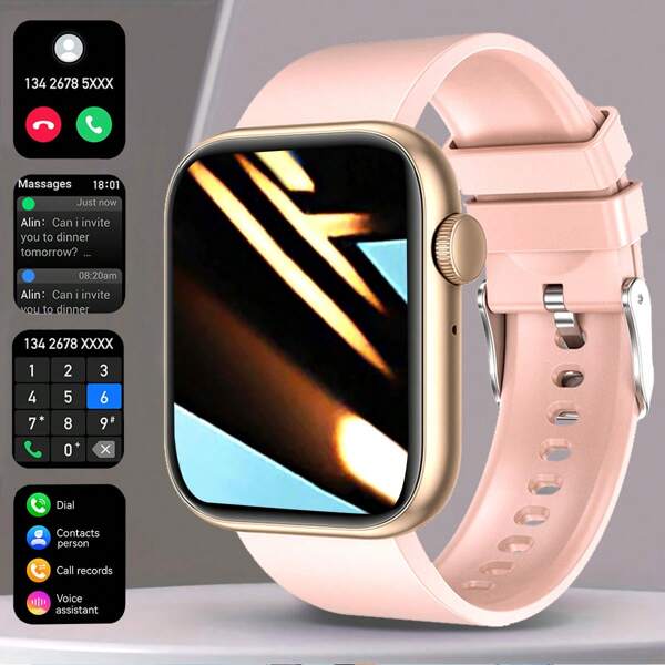 1pc Unisex Square Smart Watch With Calling, Message Receiving, Pedometer, Alarm, Weather, Multi-Sport Modes, Customizable Dial, IP67 Waterproof