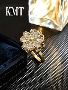 KMT 1 件铜方晶锆石四叶草心形旋转戒指，时尚女士珠宝礼盒 - 愛心四葉草款 - 查看 10