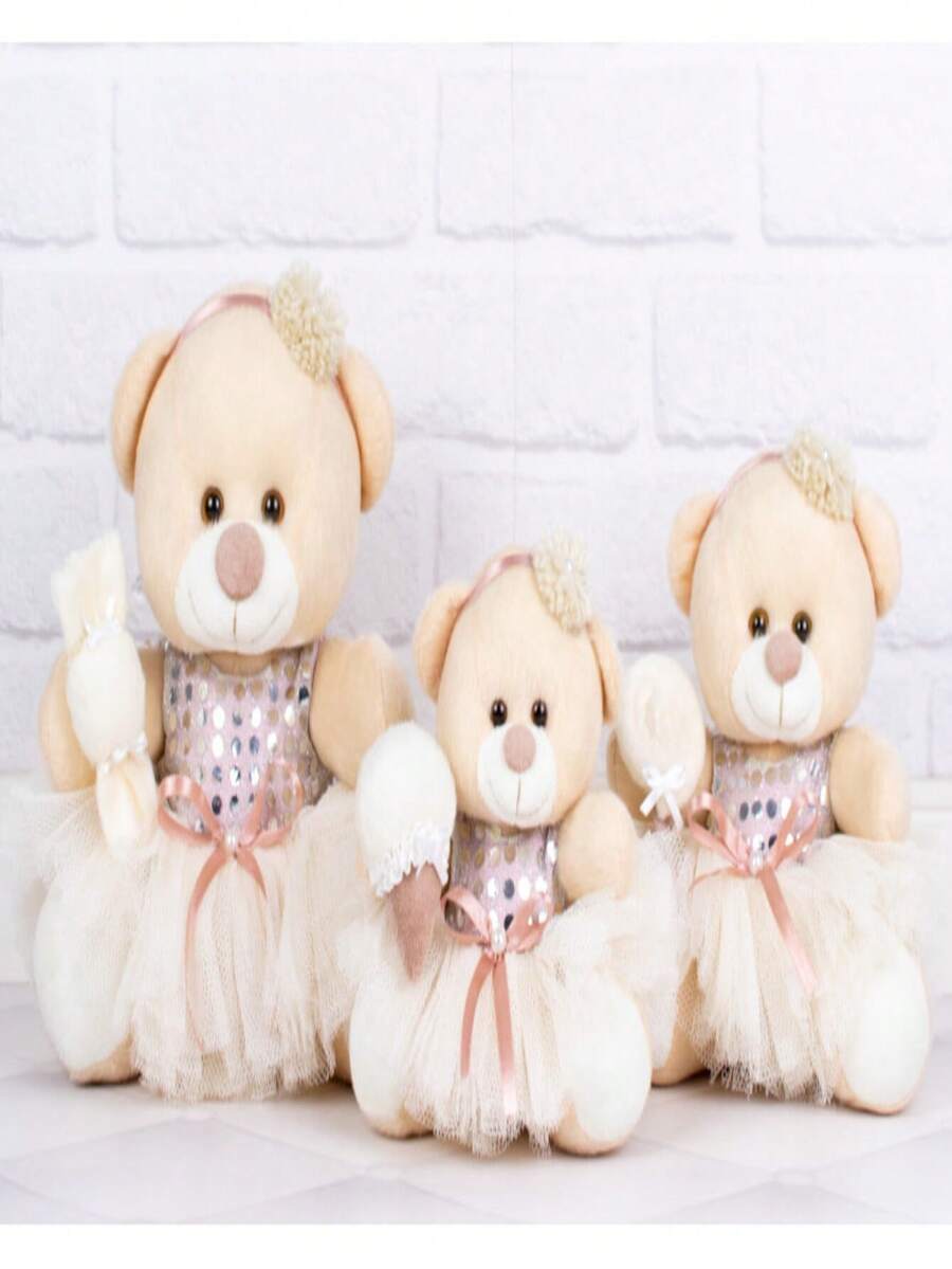 Trio Of Teddy Bears Sweet Dress For Niche Decorations - 18/22/26 - 乾枯玫瑰色 - 查看 1
