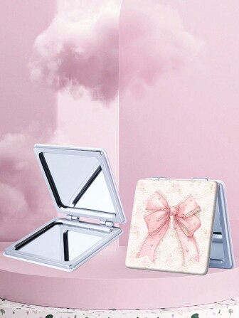 Espejo de vanidad plegable compacto para niñas, espejo de mano ligero y portátil con marco de plata electroplatinado nano, adecuado para múltiples ocasiones