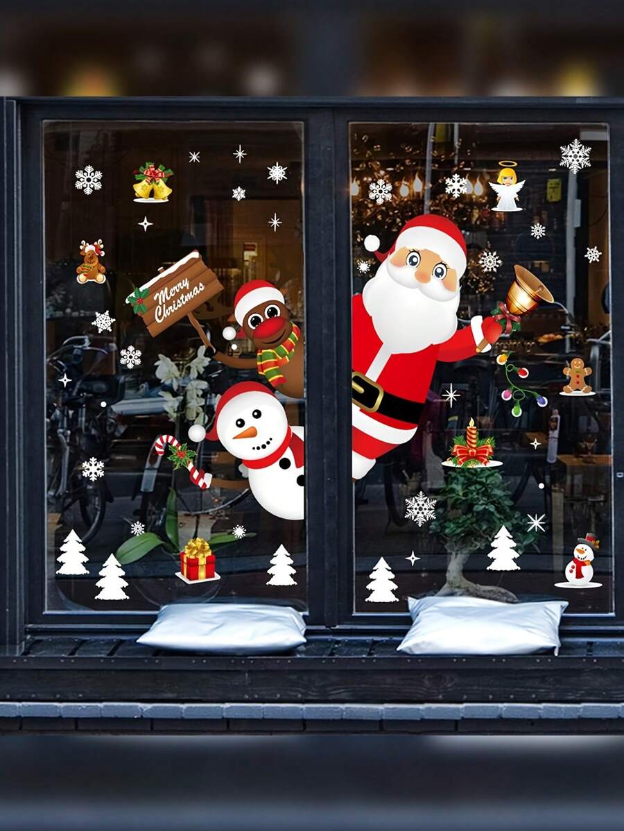 43 Stück Weihnachten Schneeflocken Fenster Aufkleber für Glas, Weihnachten Aufkleber Dekorationen Feiertags Schneeflocken Weihnachtsmann Rentier Schneemann Aufkleber, Weihnachtsdekoration Aufkleber, Feiertags Dekoration Komplettset, Weihnachten