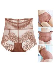1pc Lace Floral Decor Sexy Sports Slimming & Tummy Control Leggings, Breathable Shaping Beauty Pants, Women Butt Lifting Tights, Base Layer Pants, Waist Slimming Bottoms Gym Accessories - Coral Pink - View 11