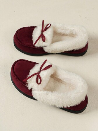 Memory Foam High-Density Plush Lined Indoor Slippers, Bowknot Design, Non-Slip, Women, Holiday Gift