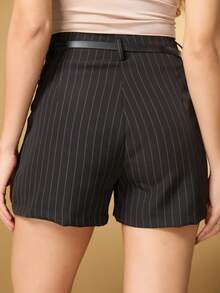 Summer Women's Tailored Shorts With Stripes And Pockets Without Belt - 黑色 - 查看 2