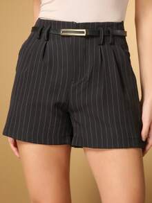 Summer Women's Tailored Shorts With Stripes And Pockets Without Belt - 黑色 - 查看 4