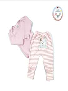Long Sleeve Bodysuit And Reversible Foot Pee Set Embroidered Cotton Suedine For Babies - Màu Hồng baby - Xem 2