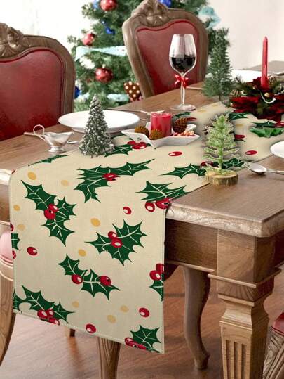 1 件圣诞花卉图案桌旗，圣诞装饰桌旗，室内户外派对用品，房间装饰。适用于圣诞节家庭厨房装饰和圣诞节活动派对装饰